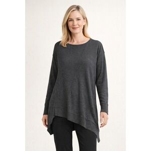Eileen Fisher 100% Merino Wool Asymmetrical Sweater Diagonal Seam Gray Women's M